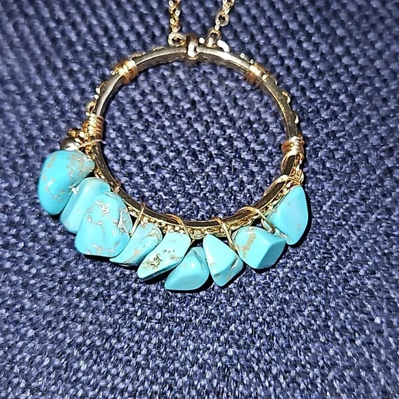 Mudd Love Peace Happiness Gold Adjustable Chain Aqua Teal Light Blue Stones - Picture 2 of 6